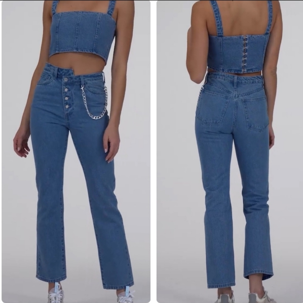 NWT WeWoreWhat Crossover Straight Leg Rigid Denim Jeans in Steel- Size 25